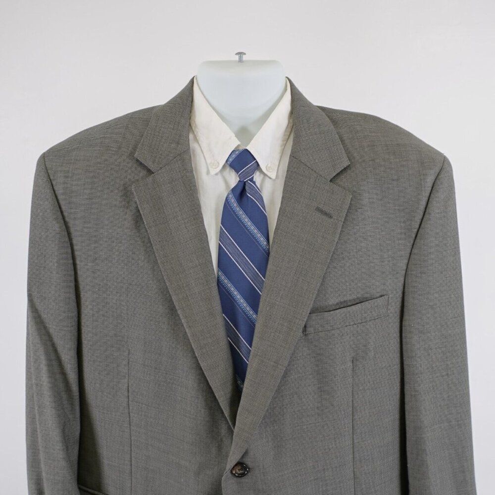 Jos A Bank Textured‎ Wool Beige Black Star Check 44R Blazer 2 Button Tagged 46R